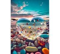 DIY Diamond Painting Kit Completo, 5D Diamond Painting Corazón de Cristal, Diamond Painting Paisajes de Playa y Puesta de Sol, 5D DIY Pintura Diamante para Hogar, Oficina, Decoración Mural, 30x40 CM