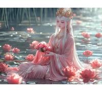 DIY Diamond Painting Kit para Adultos, Buda De Loto 5D Diamont Art, Pintura Bordado Mosaico Cristal, Adecuado para Niño Principiantes, Decoración Pared Regalo 60x80cm YN7N-232