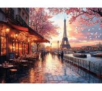 DIY Diamond Painting Kit para Adultos, Flores De Cerezo En La Torre De ParíS 5D Diamont Art, Pintura Bordado Mosaico Cristal, Adecuado para Niño Principiantes, Decoración Pared Regalo 40x50cm YN7N-7