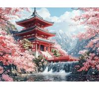 DIY Diamond Painting Kit para Adultos, Flores De Cerezo En La Torre Del Tambor 5D Diamont Art, Pintura Bordado Mosaico Cristal, Adecuado para Niño Principiantes, Decoración Regalo 70x90cm YN7N-188