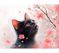DIY Diamond Painting Kit para Adultos, Gato De Cerezo 5D Diamont Art, Pintura Bordado Mosaico Cristal, Adecuado para Niño Principiantes, Decoración Pared Regalo 80x100cm YN7N-852