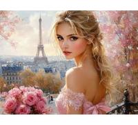 DIY Diamond Painting Kit para Adultos, La Mujer De La Torre De ParíS 5D Diamont Art, Pintura Bordado Mosaico Cristal, Adecuado para Niño Principiantes, Decoración Pared Regalo 60x80cm YN7N-5