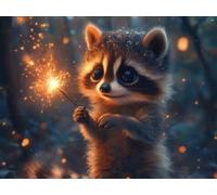 DIY Diamond Painting Kit para Adultos, Mapache De Fuegos Artificiales 5D Diamont Art, Pintura Bordado Mosaico Cristal, Adecuado para Niño Principiantes, Decoración Pared Regalo 20x30cm YN7N-827