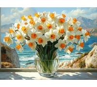 DIY Diamond Painting Kit para Adultos, Margaritas Marinas 5D Diamont Art, Pintura Bordado Mosaico Cristal, Adecuado para Niño Principiantes, Decoración Pared Regalo 30x40cm YN7N-223