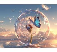 DIY Diamond Painting Kit para Adultos, Mariposa De Diente De LeóN 5D Diamont Art, Pintura Bordado Mosaico Cristal, Adecuado para Niño Principiantes, Decoración Pared Regalo 80x100cm YN7N-587