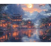 DIY Diamond Painting Kit para Adultos, Paisaje Nocturno A La Luz De La Luna 5D Diamont Art, Pintura Bordado Mosaico Cristal, Adecuado para Niño Principiantes, Decoración Pared Regalo 40x50cm YN7N-865