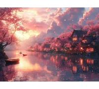 DIY Diamond Painting Kit para Adultos, Sakura Atardecer 5D Diamont Art, Pintura Bordado Mosaico Cristal, Adecuado para Niño Principiantes, Decoración Pared Regalo 30x40cm YN7N-855