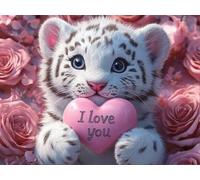 DIY Diamond Painting Kit para Adultos, Tigre Blanco Rosa 5D Diamont Art, Pintura Bordado Mosaico Cristal, Adecuado para Niño Principiantes, Decoración Pared Regalo 70x90cm YN7N-499