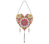 DIY Diamond Painting Mandala Amor Corazón Colgar Carillón de Viento Juego de manualidades de cristal atrapassol colgante DIY Juego de manualidades Diamantes Pintura Regalo para Madre, Jardín Patio