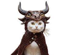 DIY Dragon Cat Hoodie Set, Cute Dragon Cosplay Clothes for Pets, Adjustable Cat Hoodies for Cats,Soft Knit Pet Apparel for Halloween, for Puppy Kitten Small Medium Dogs Cats (Brown)