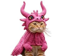 DIY Dragon Cat Hoodie Set, Cute Dragon Cosplay Clothes for Pets, Adjustable Cat Hoodies for Cats,Soft Knit Pet Apparel for Halloween, for Puppy Kitten Small Medium Dogs Cats (Pink)