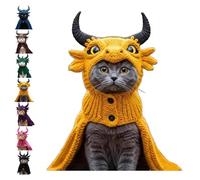 DIY Dragon Cat Hoodie Set, Cute Dragon Cosplay Clothes for Pets, Adjustable with Horns Cute Soft Knit Pet Apparel for Halloween, Stretchy Cotton Knitting Cats Shirts, fors Puppy Kitten Small (#4)
