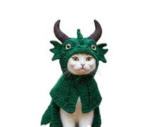 DIY Dragon Cat Hoodie Set, Cute Dragon Cosplay Clothes for Pets, Cute Cosplay Costume for Cats & Small Dogs, Soft Knit Pet Apparel for Halloween, Christmas, Party, Puppy & Kitten Outfit (Green)
