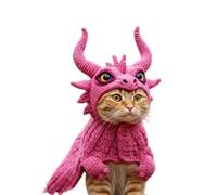DIY Dragon Cat Hoodie Set, Cute Dragon Cosplay Clothes for Pets, Cute Cosplay Costume for Cats & Small Dogs, Soft Knit Pet Apparel for Halloween, Christmas, Party, Puppy & Kitten Outfit (Pink)