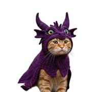 DIY Dragon Cat Hoodie Set, Cute Dragon Cosplay Clothes for Pets, Cute Cosplay Costume for Cats & Small Dogs, Soft Knit Pet Apparel for Halloween, Christmas, Party, Puppy & Kitten Outfit (Purple)