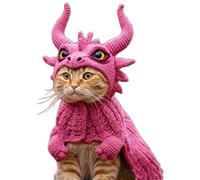 DIY Dragon Cat Hoodie Set, Cute Dragon Cosplay Clothes For Pets, Hoodie For Cats, Stretchy Cotton Knitting Cats Shirts, Soft Knit Pet Apparel For Halloween (Pink)