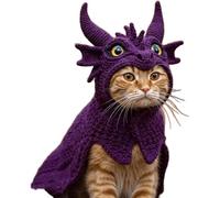 DIY Dragon Cat Hoodie Set,Cute Dragon Cosplay Clothes For Pets,Soft Apparel,Stretchy Cotton Knitting Cats Shirts, Adjustable Cute & Fierce Pet Cosplay Outfit For Puppy Kitten Small Dogs(Purple)