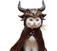 DIY Dragon Cat Hoodie Set,Cute Dragon Cosplay Clothes For Pets,Soft Apparel,Stretchy Cotton Knitting Cats Shirts, Adjustable Cute & Fierce Pet Cosplay Outfit For Puppy Kitten Small Dogs(Brown)