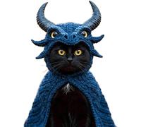 DIY Dragon Cat Hoodie Set,Cute Dragon Cosplay Clothes For Pets,Soft Apparel,Stretchy Cotton Knitting Cats Shirts, Adjustable Cute & Fierce Pet Cosplay Outfit For Puppy Kitten Small Dogs(Blue)