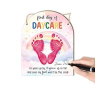 DIY First Day of Daycare Footprint Keepsake Craft, My First Day of Daycare DIY Baby Footprint Art Kit, letrero de madera con cuerda para colgar, regalo de recuerdo de guardería para bebé, decoración