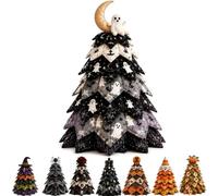 DIY Halloween Quilted Fabric Tree Kit,3D Layered Padded Sewing Craft Project,Black Cat Pumpkin Witch Design Halloween Seasonal Mantel Shelf Decor,Handmade Holiday Gift for Crafters