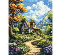 Diy Juego De Cuentas Para Bordar Paisaje De Cabaña De Dibujos Animados Bead Embroidery Kit De Bricolaje Con Cuentas,Set Pintura bordado Hecho A Mano,Arte Con Agujas 9CT 50x60cm
