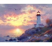 DIY Kit de Cuadrado Pintura de Diamantes, Amanecer Del Faro, 5D Mosaico Bordado Arte de Diamantes, Adecuado para Adultos y Niños, Decoración de Paredes de Dormitorio, Regalos Femeninos 30x40cm YY7N-98