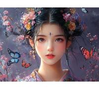 DIY Kit de Cuadrado Pintura de Diamantes, Geisha Mariposa, 5D Mosaico Bordado Arte de Diamantes, Adecuado para Adultos y Niños, Decoración de Paredes de Dormitorio, Regalos Femeninos 60x80cm YY7N-292