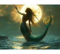 DIY Kit de Cuadrado Pintura de Diamantes, Luna De Sirenas, 5D Mosaico Bordado Arte de Diamantes, Adecuado para Adultos y Niños, Decoración de Paredes de Dormitorio, Regalos Femeninos 50x60cm YY7N-535