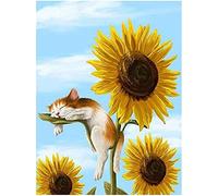 DIY Kit de Pintura de Diamante 5D para Adultos/Niños,Gato girasol Diamond Painting Taladro Completo grande Bordado punto de cruz Cristal Artística decor de la pared del hogar Round Drill,40x60cm