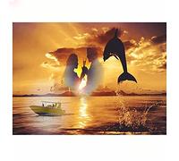 DIY Kit de Pintura de Diamante 5D para Adultos Niños,Pareja, delfín Diamond Painting Taladro Completo grande Bordado punto de cruz Cristal Artística decor de la pared del hogar Square Drill 80x100cm