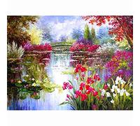 DIY Kit de Pintura de Diamante 5D para Adultos Niños,Vista al lago de flores Diamond Painting Taladro Completo grande Bordado punto de cruz Artística decor de la pared del hogar Round Drill 80x100cm
