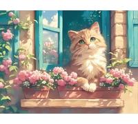 DIY Kit de Pintura de Diamantes, AlféIzar De La Ventana Del Gato, 5D Mosaico Bordado Arte de Diamantes, Adecuado Adultos y Niños, Decoración Paredes Dormitorio, Regalos Femeninos 40x50cm YY7N-472