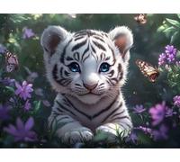 DIY Kit de Pintura de Diamantes, Mariposa Tigre Blanco, 5D Mosaico Bordado Arte de Diamantes, Adecuado Adultos y Niños, Decoración Paredes Dormitorio, Regalos Femeninos 60x80cm YY7N-256