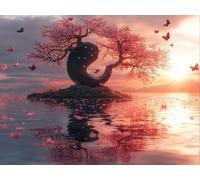 DIY Kit de Pintura de Diamantes, Superficie De Agua De Hoja Roja, 5D Mosaico Bordado Arte de Diamantes, Adecuado Adultos y Niños, Decoración Paredes Dormitorio, Regalos Femeninos 20x30cm YY7N-243