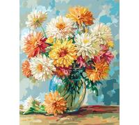 DIY Kit Pintar Por Numeros(Sin Marco)50x70cm Dalias Coloridas En Un Jarrón. Kits De Pintura Por Números Kit De Pintura Al Óleo Sobre Lienzo Arte Artesanal Pigmento Acrílico Dibujo Pintura Para Regalo