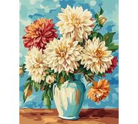 DIY Kit Pintar Por Numeros(Sin Marco)50x70cm Dalias Coloridas En Un Jarrón. Pintura Por Números Para Principiantes Adultos Kit De Pintura Al Óleo Sobre Lienzo Decoración De Pared Para El Hogar Y La O