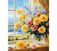 Diy Kits De Bordado Con Cuentas Flores Junto A La Ventana Bead Embroidery Kit De Bricolaje Con Cuentas,Set Pintura bordado Hecho A Mano,Arte Con Agujas 9CT 50x60cm
