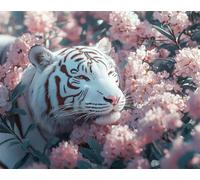 Diy Kits De Bordado Con Cuentas Tigre Blanco De Fantasía Y Flores Bordado De Cuentas De Mosaico,Kits De Punto De Cruz Hechos A Mano,Regalo Para Amigos 30x40cm
