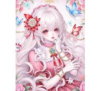 Diy Kits De Bordado Punto Cruz, Chica De Anime Y Flores 11Ct Cross Stitch Kit De Herramienta De Puntada Cruzada Contada A Mano