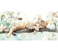 DIY Large Size Diamond Painting Kits， Bee Cat 5D Redondo Completo Diamand Pintura Cristal Bordado Cruz Cuadros Crafts，De La Pared Del Hogar Decoración，Regalos Para Jóvenes 50x100cm KH7Y-442