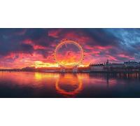 DIY Large Size Diamond Painting Kits， El Atardecer De La Noria 5D Redondo Completo Diamand Cristal Bordado Cuadros Crafts，Pared Del Hogar Decoración，Regalos Para Jóvenes 70x140cm KH7Y-444