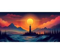DIY Large Size Diamond Painting Kits， Faro Del Atardecer 5D Redondo Completo Diamand Pintura Cristal Bordado Cruz Cuadros Crafts，De La Pared Del Hogar Decoración，Regalos Para Jóvenes 20x40cm KH7Y-623