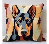 Diy Latch Hook Kit Animal Doberman Pinscher Geométrico Kits De Punto De Cruz Para Hacer Fundas De Almohada,Kit De Alfombra De Aguja De Pestillo Diy,Bordado 17x17In