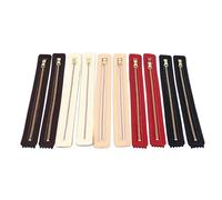 DIY Leather Zipper 10pcs | Genuine Cowhide & Metal Teeth | Fashionable Sewing Zippers for Bags/Clothing/Home Textiles | 5 Colors, 2 Each | 220x30x3mm