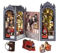 DIY Library Set 3D Rompecabezas de Madera Casa de Muñecas Estantería Decoración con LED DIY Sujetalibros Juego de Casa de Muñecas Manualidades Pasatiempos Regalos Estación Magique