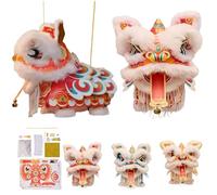 DIY Lion Dance Lantern Craft Kit, Chinese New Year Lion Hanging Paper Lantern, Handcrafted Lunar New Spring Festival Lanterns with Lights String Movable Ears Tail and Feet for Craft Lovers