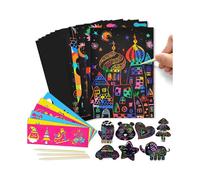DIY Magic Rainbow Color Scratch Art Paper Card Set with Graffiti Stencil Drawing Board Stick Art Painting Educational Toys Gifts