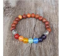 DIY mano Buda Mantra 8MM cuentas de madera 7 Chakra pulsera mujeres hombres Yoga Mala siete Chakra pulsera rojo marrón, SL0025