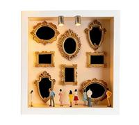 DIY Mini Museum Silhouette Box, 25x25cm Mini Photo Frames Memory Box with Gold Frames & Figurines, Wooden Figurines Frame Decoration for Wedding, Birthday & Home Decor, Display Your Memory